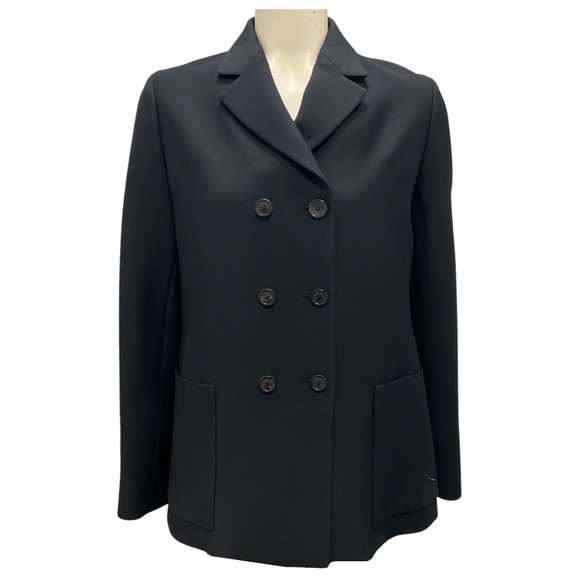CHRISTIAN DIOR BLACK CLASSIC DOUBLE BREASTED WOOL AND SILK JACKET - Picture 1 of 7